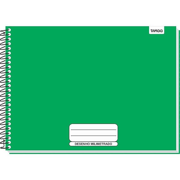 Caderno de Desenho Milimetrado Verde Liso 48 Folhas Universitário Espiral Capa Dura – Pacote com 4