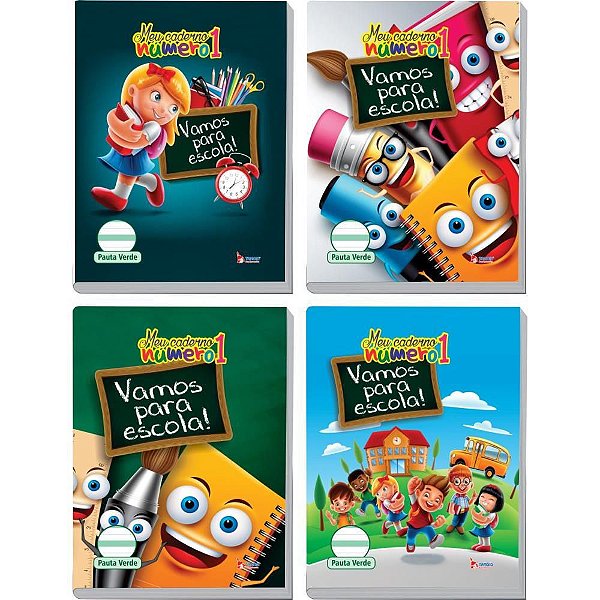 Caderno de Caligrafia Capa Dura Número 1 Pauta Verde 40 Folhas 70G - Pacote com 5