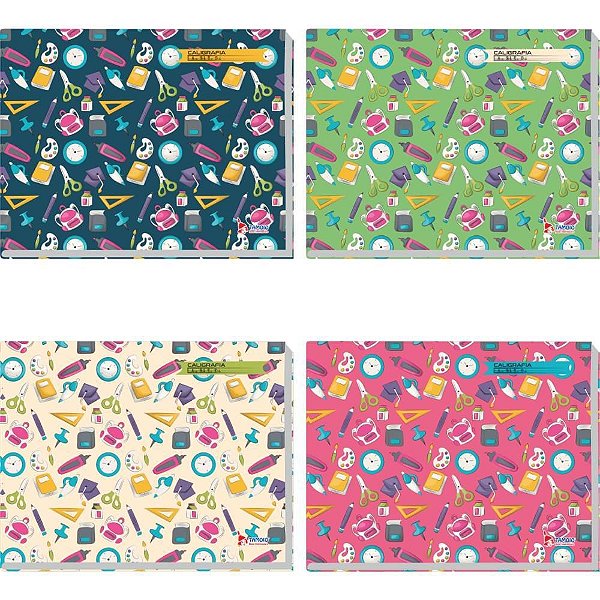 Caderno Caligrafia Capa Dura Decorado 96 Folhas 1/4 Brochura Horizontal - Pacote com 05