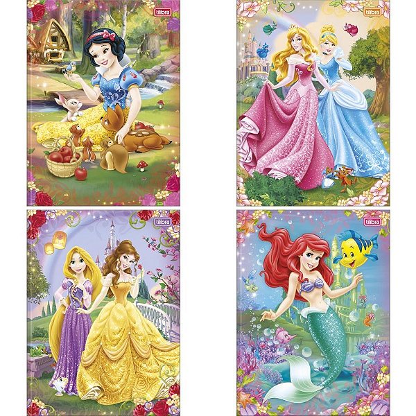 Caderno Brochurão Capa Dura Princesas 80 Folhas Pacote com 05