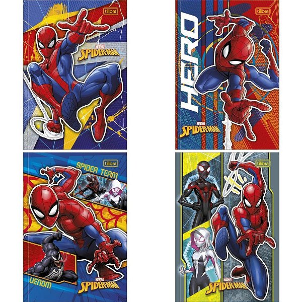 Caderno Brochura 1/4 Capa Dura SPIDER-MAN TOP 48 Folhas - Pacote com 5