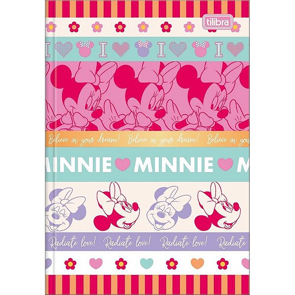 Caderno Brochura 1/4 Capa Dura Minnie TOP 48 Folhas – Pacote com 5 Unidades