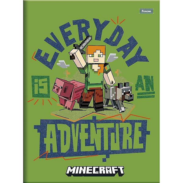 Caderno Brochura 1/4 Capa Dura Minecraft - 80 Folhas, Pacote com 10 Unidades