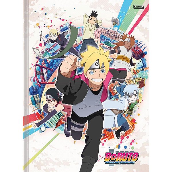 Caderno Brochura 1/4 Capa Dura BORUTO/NARUTO 80 Folhas Pacote com 05