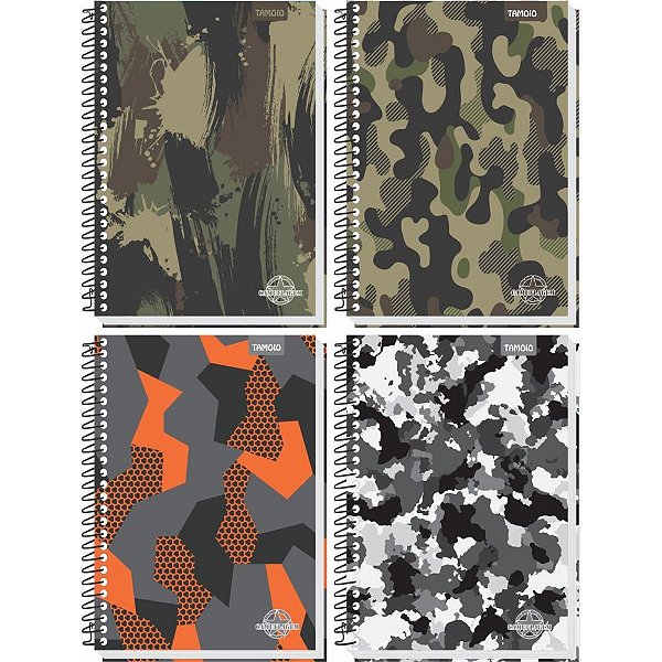 Caderno 15X1 Capa Dura Camuflagem 240 Folhas Pacote com 4