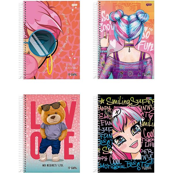 Caderno 12X1 Capa Dura IT GIRL 240 Folhas Pacote com 4 Unidades