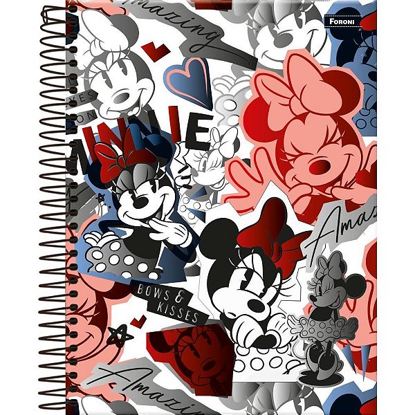 Caderno Espiral 10X1 Capa Dura Colegial Minnie Vintage 160 Folhas - Pacote com 04 Unidades