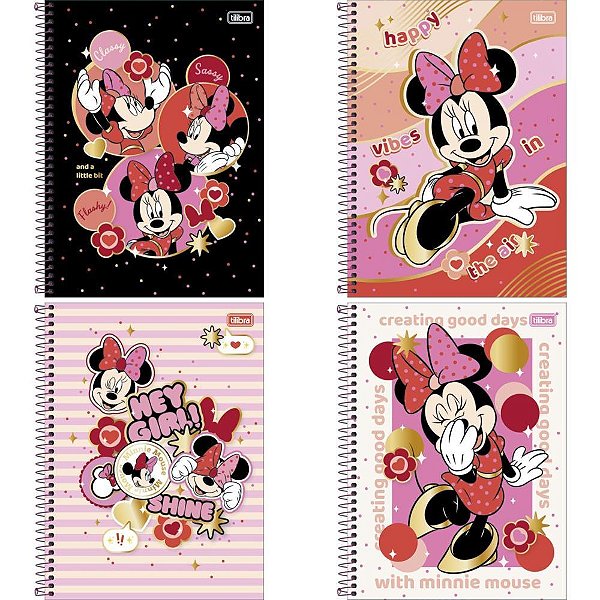 Caderno 10X1 Capa Dura Minnie 160 Folhas - Pacote com 4 Unidades