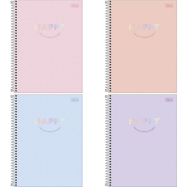 Caderno 10X1 Capa Dura HAPPY 160 Folhas - Pacote com 4 Unidades