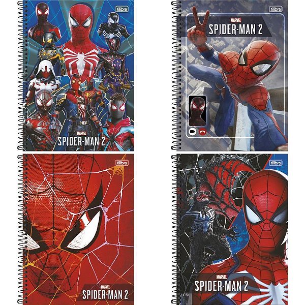 Caderno 01X1 Capa Dura SPIDER-MAN Game 80 Folhas - Pacote com 4