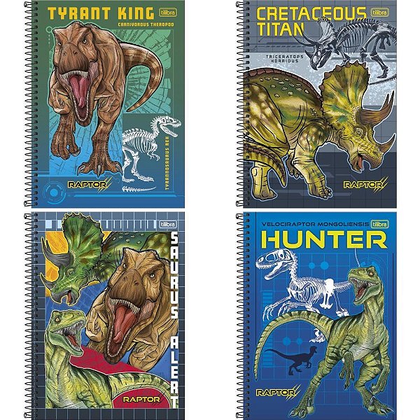 Caderno Espiral Capa Dura Raptor 80 Folhas 1 Matéria - Pacote com 4