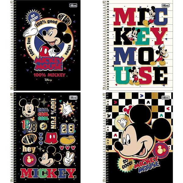Caderno 1X1 Capa Dura Mickey 80 Folhas - Pacote com 4