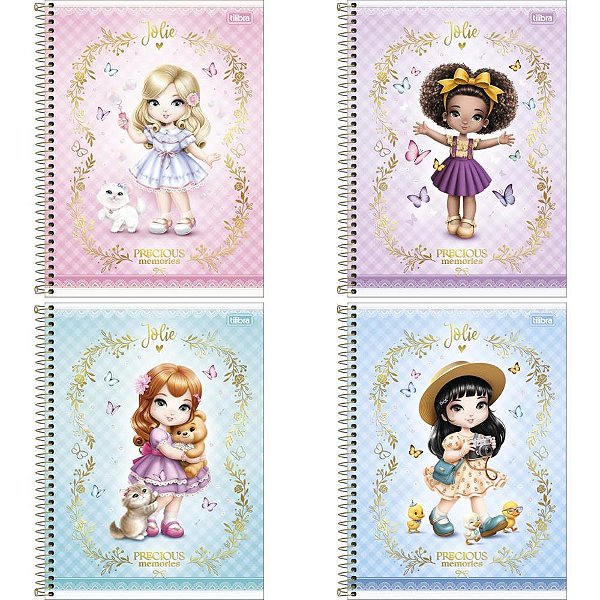 Caderno 01X1 Capa Dura Jolie 80 Folhas Pacote com 4 Unidades