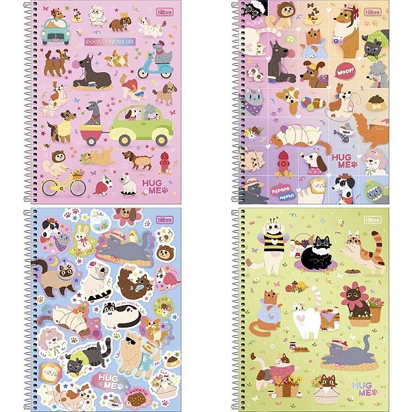 Caderno 1X1 Capa Dura HUG ME 80 Folhas Pacote com 4