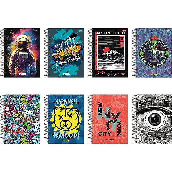 Caderno 1X1 Capa Dura FLOW 80 Folhas - Pacote com 4 Unidades