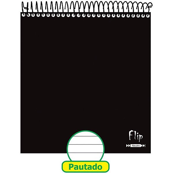 Caderno FLIP Capa Dura Neutro Preto Vertical 80 Folhas Pacote com 4