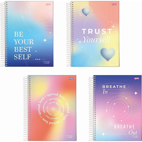 Caderno 01X1 Capa Dura ENERGY Color 80 Folhas Pacote com 04