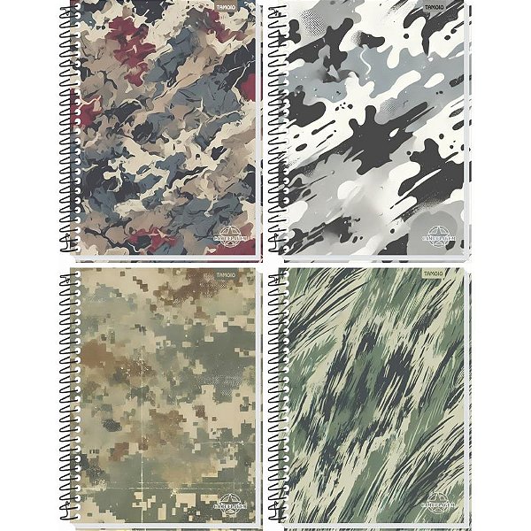 Caderno 1X1 Capa Dura Camuflagem 80 Folhas - Pacote com 4 Unidades