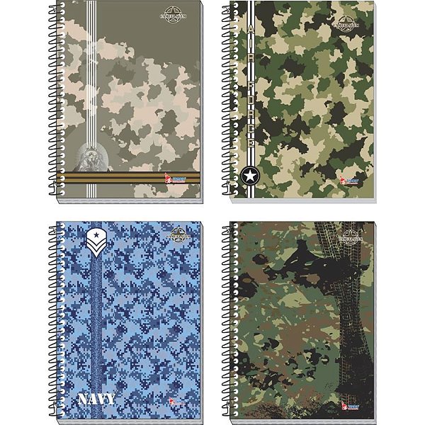 Caderno 1X1 Capa Dura Camuflagem 80 Folhas - Pacote com 4 Unidades