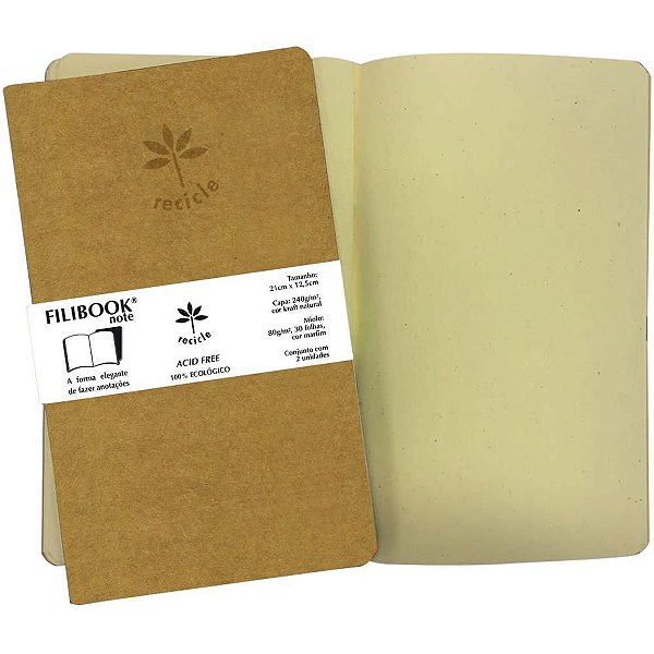 Caderneta Filibook KRAFT 30 Folhas 21X12,5 CM - Pacote com 2
