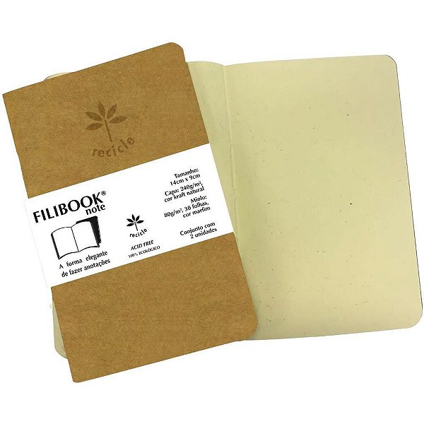 Caderneta Filibook KRAFT 30 Folhas 14X9CM Filiperson Pacote com 2 Unidades