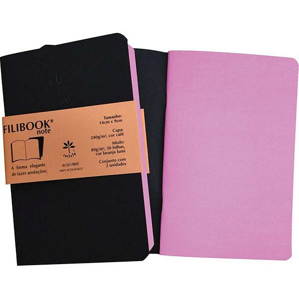 Caderneta Filibook 30 Folhas 14X9CM CAFÉ/ROSA Lumi - Pacote com 2 Unidades
