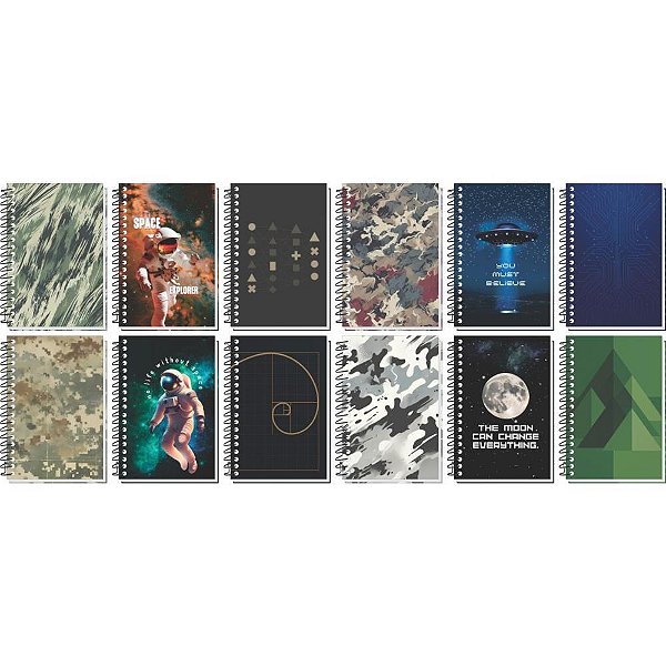 Caderneta Espiral Capa Dura Decorada 1/8 64 Folhas Pacote com 05