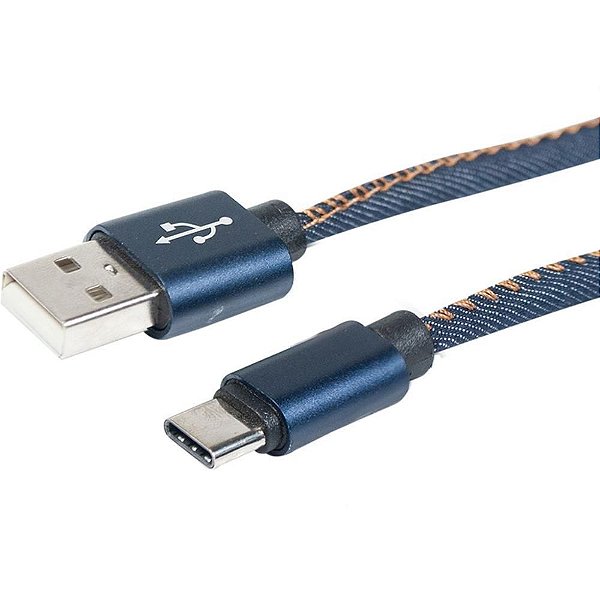 Cabo USB FLAT Tape TYPE C 3.0A 1,0M - Jeans BY X-CELL