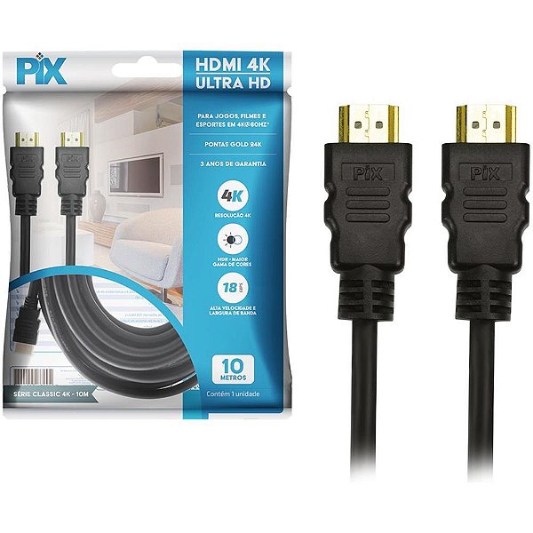 Cabo HDMI GOLD 2.0 4K HDR 19 Pinos 10 Metros