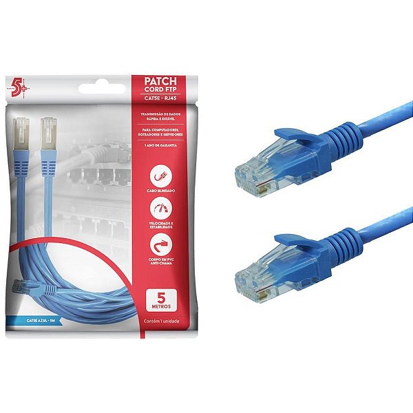 Cabo de Rede PATCH CORD CAT5E FTP 5M Azul