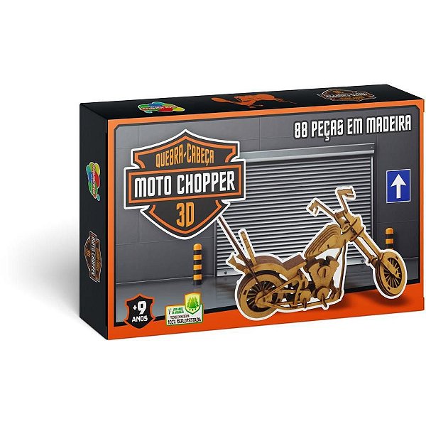 Brinquedo Pedagógico Madeira Moto Chopper 3D - 86 Peças