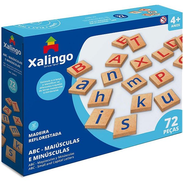 Brinquedo Pedagógico de Madeira ABC Maiúsculas e Minúsculas 72 Peças