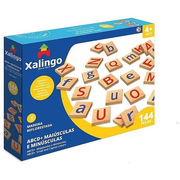 Brinquedo Pedagógico Madeira ABC Maiúsculas e Minúsculas 144 Peças