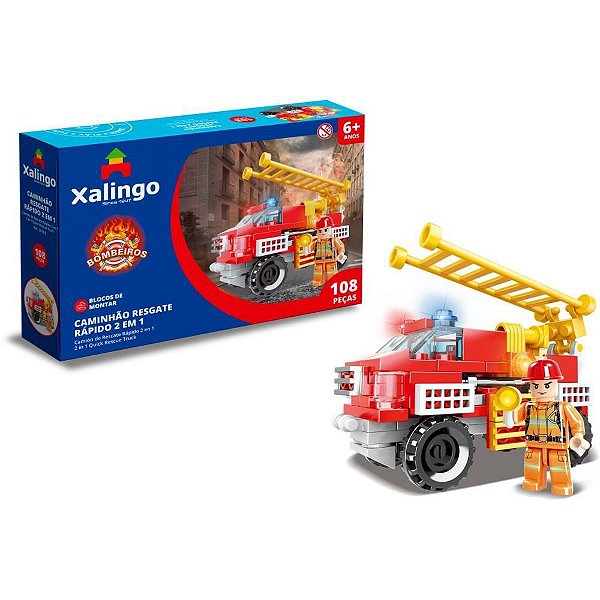 Brinquedo para Montar Bombeiro Resgate - 108 Peças