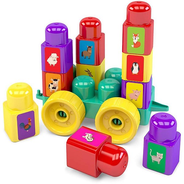 Brinquedo para Montar Blocolândia PRÉ-ESCOLA – Vagão, Rodas e Pinos