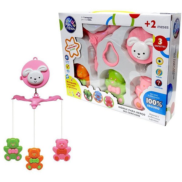 Brinquedo para Bebê Móbile para Berço URSO Musical Giratório