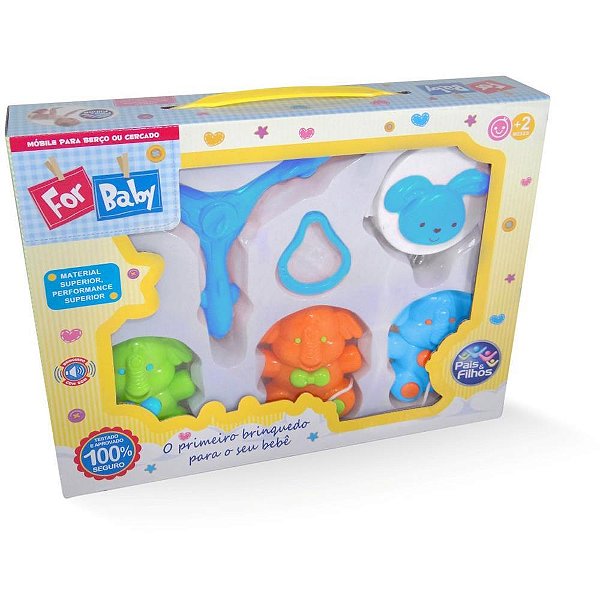 Brinquedo para Bebê - Móbile para Berço com Elefantinhos, Música e Movimento