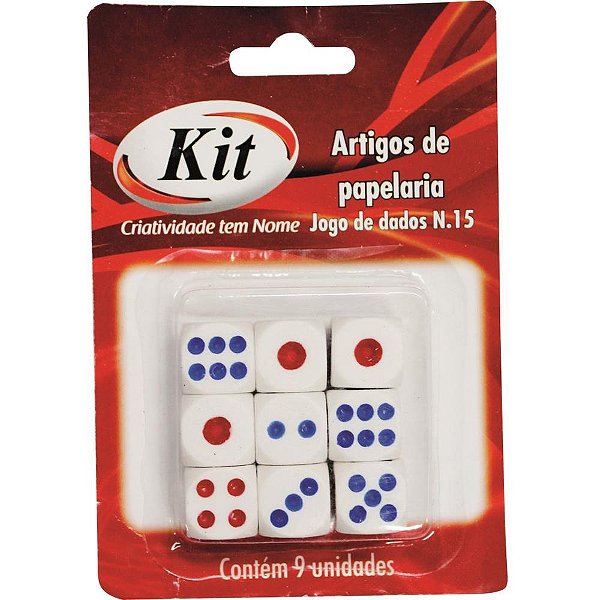Brinquedo Diverso Dados N15 com 09 Unidades - Cartela com 9 Dados 1,5 CM