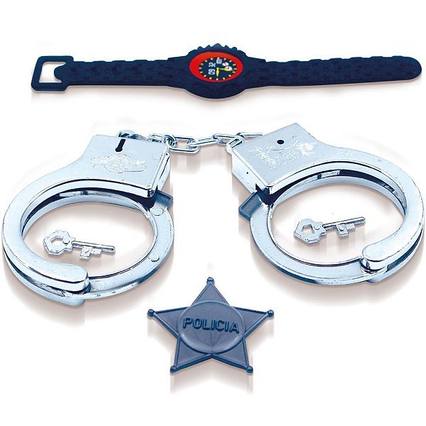 Brincando de Profissões Super Policial Algema e Pulseira, 5 Peças