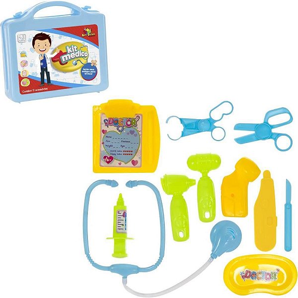 Brincando de Profissões Maleta KIT Médico Azul 11 Peças