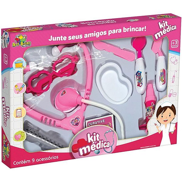 Brincando de Profissões KIT Médica 9 Peças Rosa