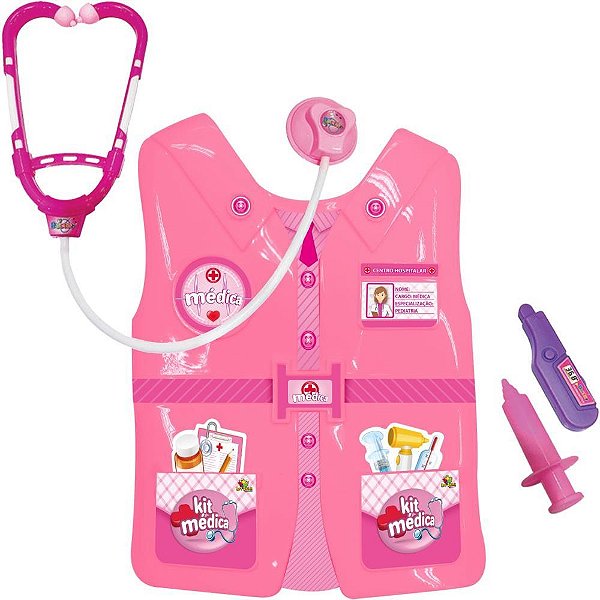Brincando de Profissões Colete Rosa Medica com Acessório