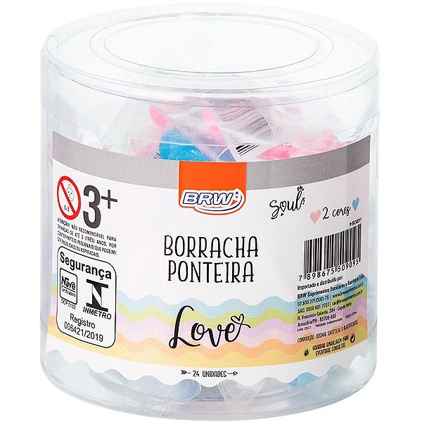 Borracha Ponteira Love Rosa e Azul Pote 24