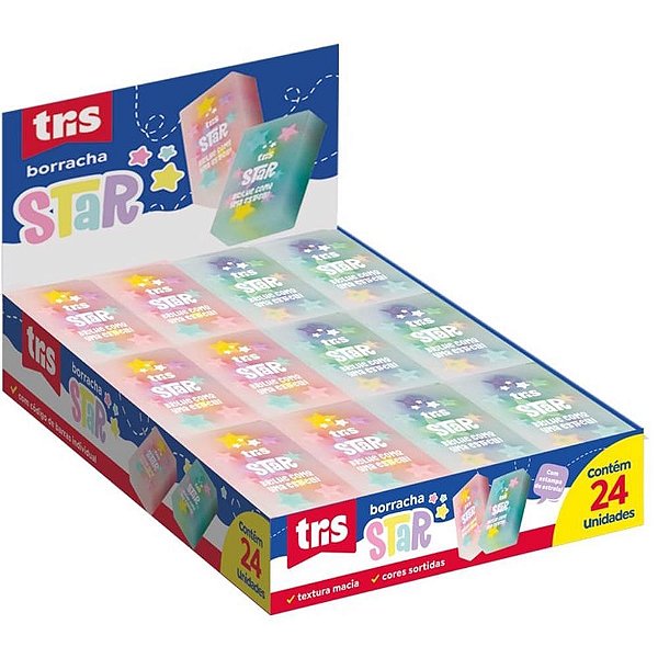 Borracha Decorada TRIS STAR Textura Macia Pacote com 24