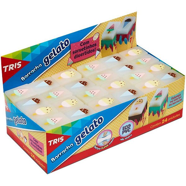 Borracha Decorada TRIS Gelato Retangular Sortida Display com 24