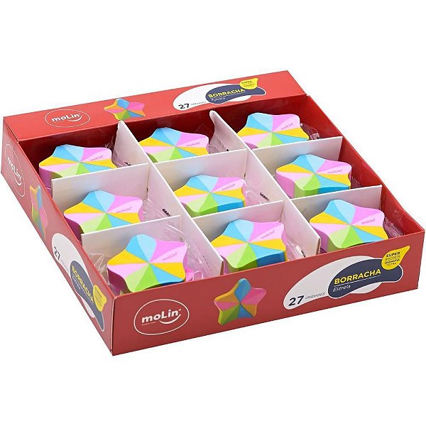 Borracha Decorada Estrela Colorida - Pacote com 27