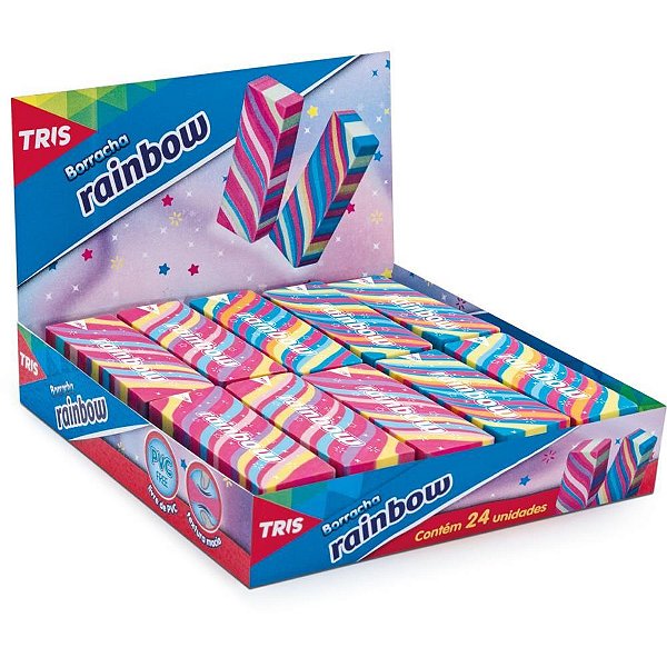Borracha Colorida TRIS Rainbow Sortidas - Display com 24 Unidades