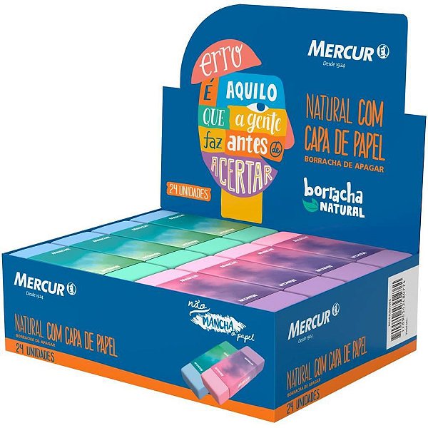 Borracha Colorida Natural com Capa Papel CX com 24