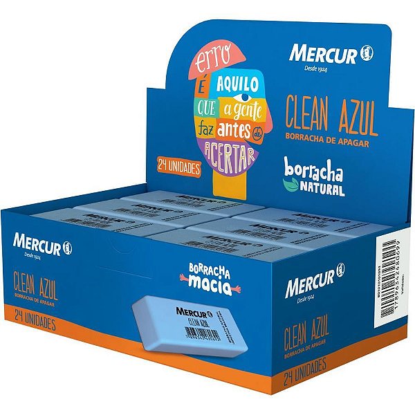 Borracha Colorida Clean Azul - Caixa com 24 Unidades