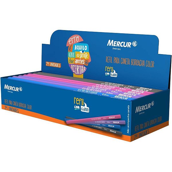 Refil para Caneta Borracha Executiva Colorida – Caixa com 24 Unidades